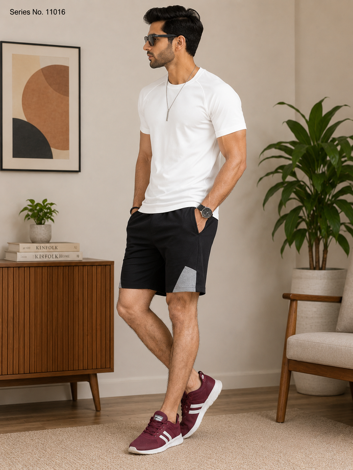 YJ FASHION Men's Colourblock Casual Shorts With Ribbed Waistband