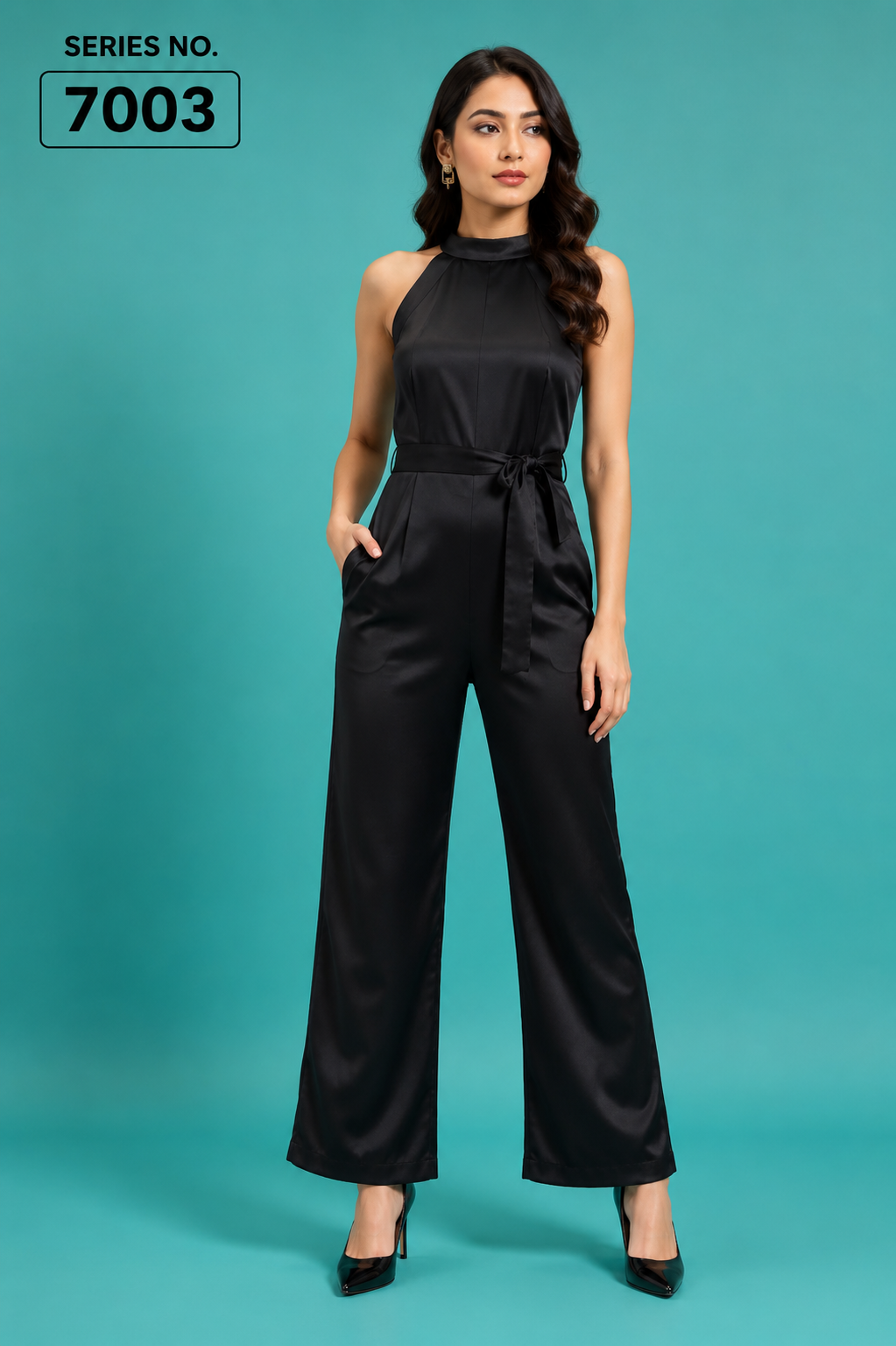 YJ FASHION Black Satin High Neck Jumpsuit
