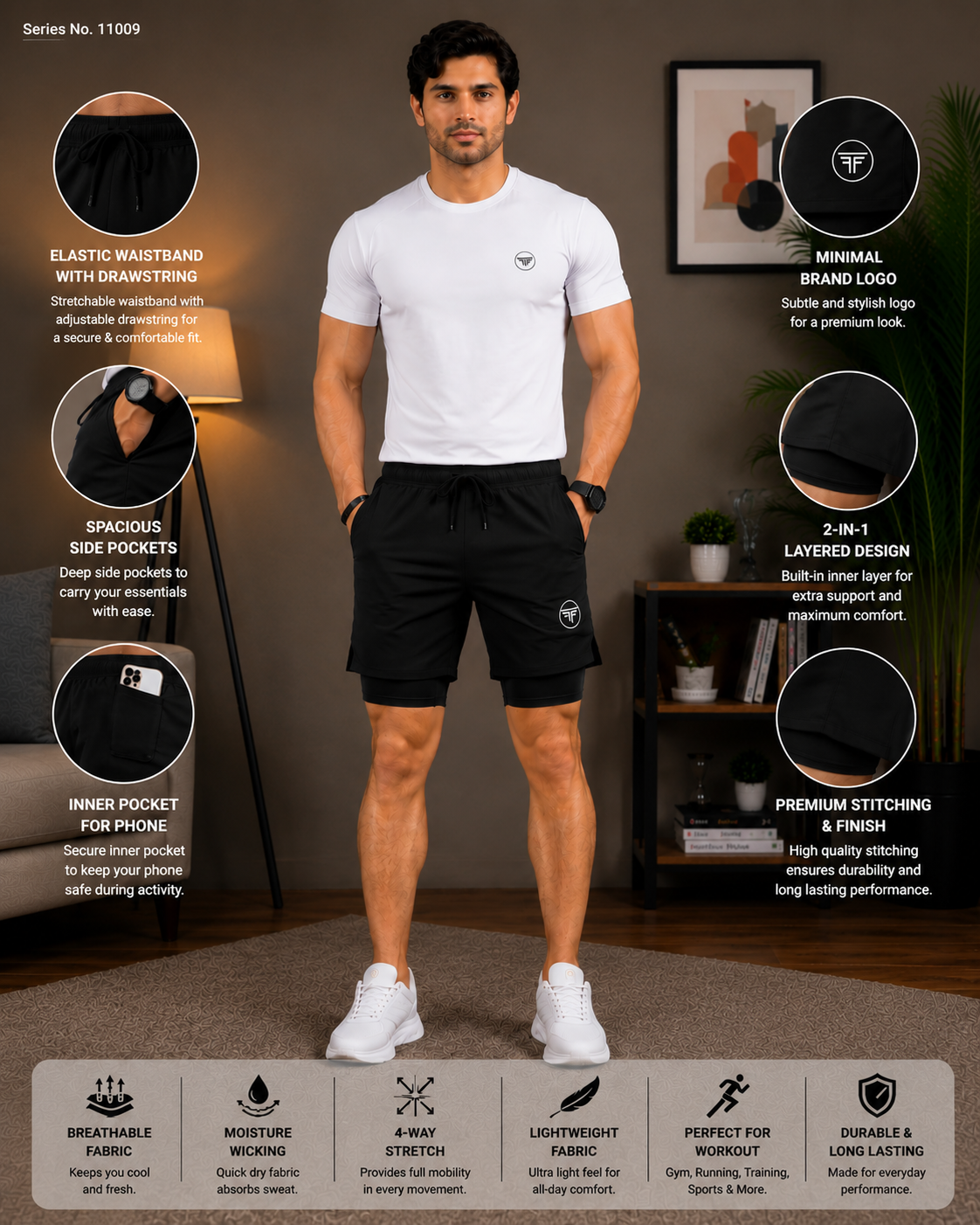 YJ FASHION Men's 2 in 1 Running Shorts With Inner Compression