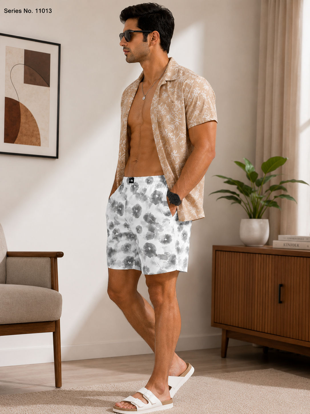 YJ FASHION Men's Floral Print Beach Shorts With Pockets