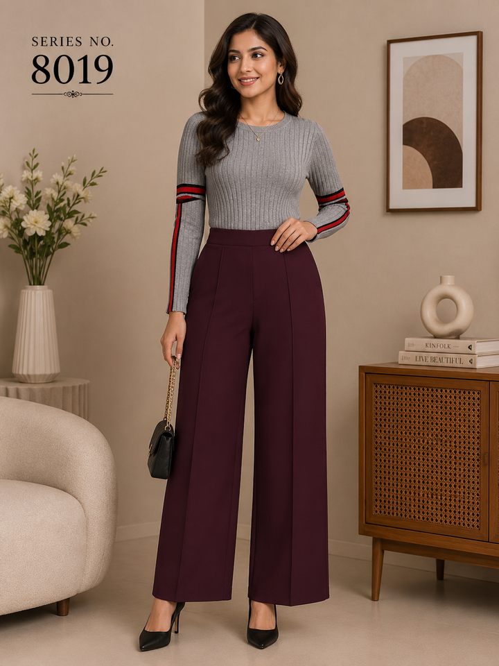 YJ FASHION Maroon High Waist Formal Palazzo Pants
