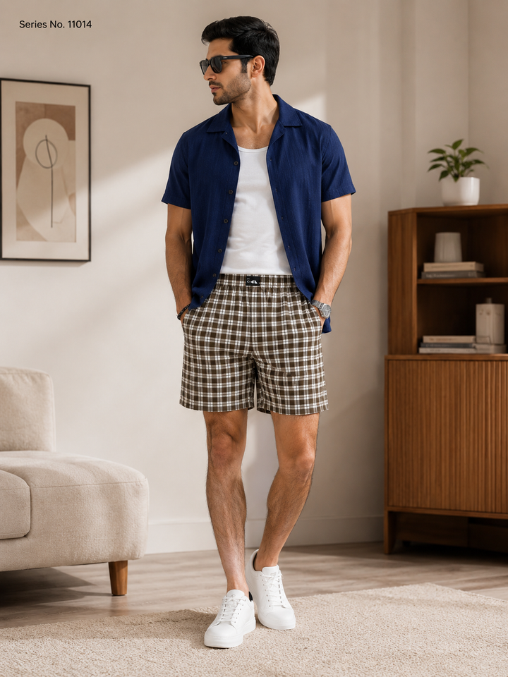 YJ FASHION Men's Checked Casual Shorts With Elastic Waistband