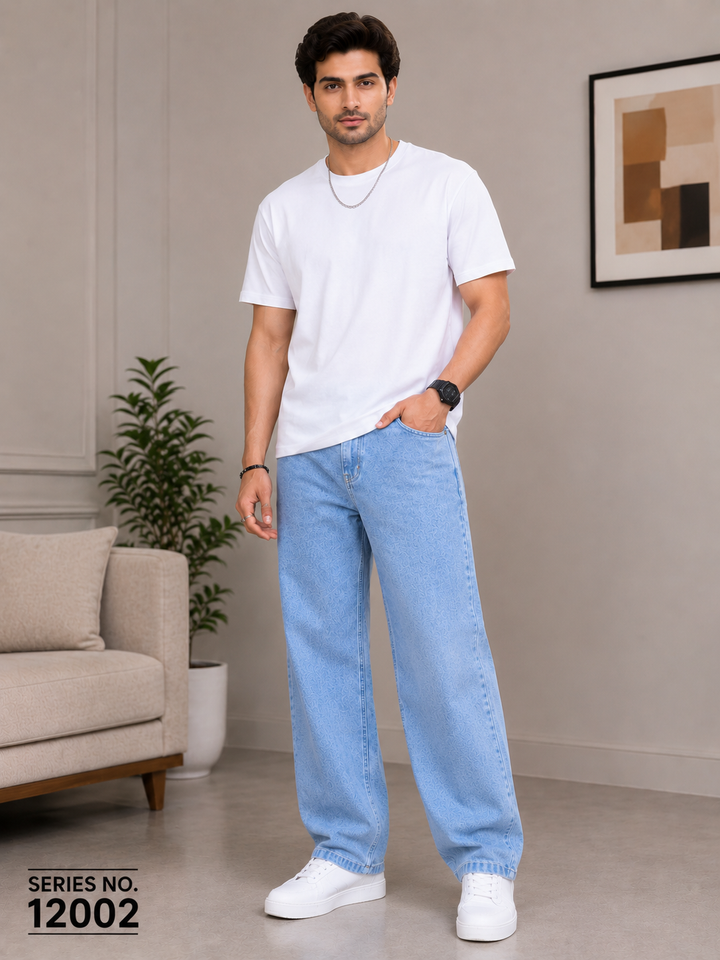 YJ FASHION Men's Relaxed Fit Light Wash Baggy Jeans