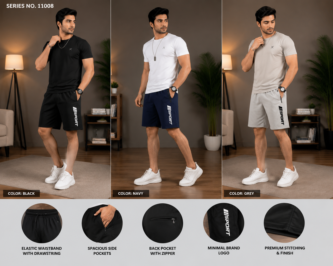 YJ FASHION Men's Sport Print Dry Fit Shorts Pack Of 3