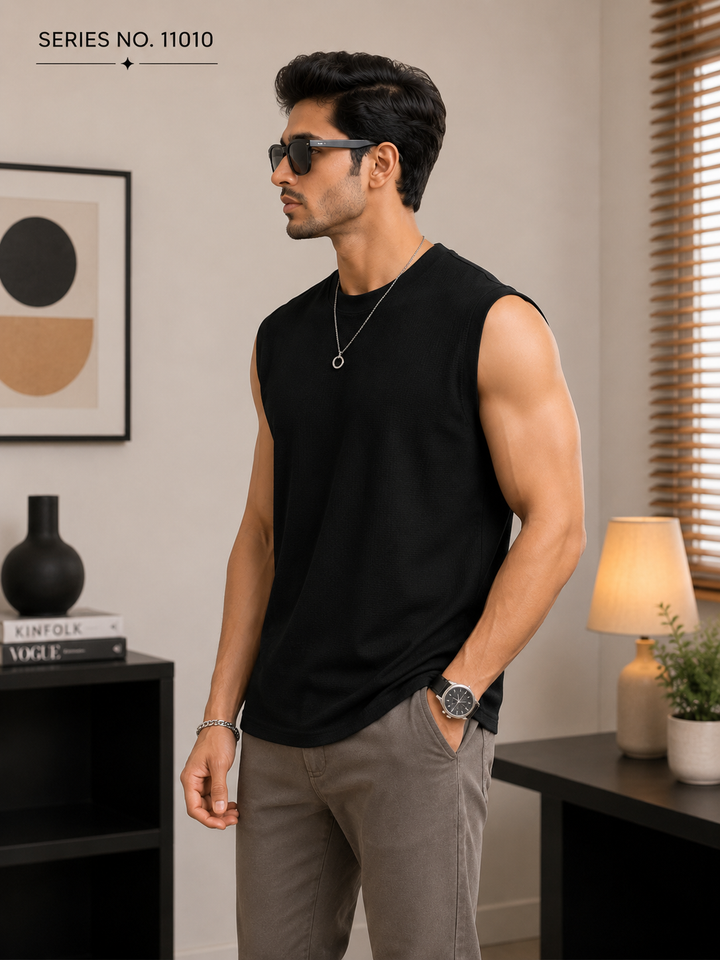 YJ FASHION Men's Sleeveless Textured Cotton Round Neck Vest