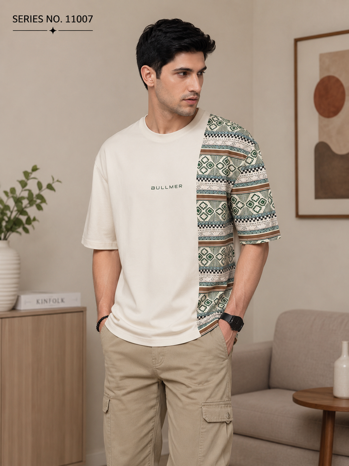 YJ FASHION Men's Oversized Tribal Panel Printed Cotton T-Shirt