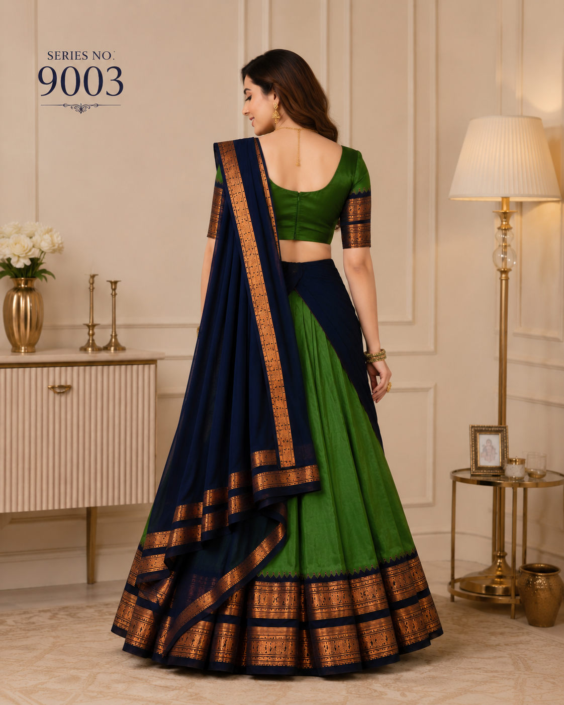 YJ FASHION Green Navy Silk Lehenga Choli With Zari Border Dupatta