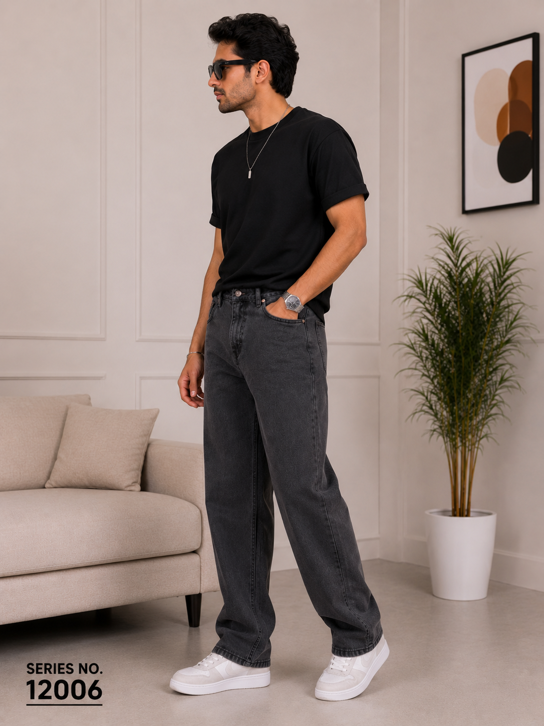 YJ FASHION Men's Straight Fit Mid Rise Charcoal Grey Jeans