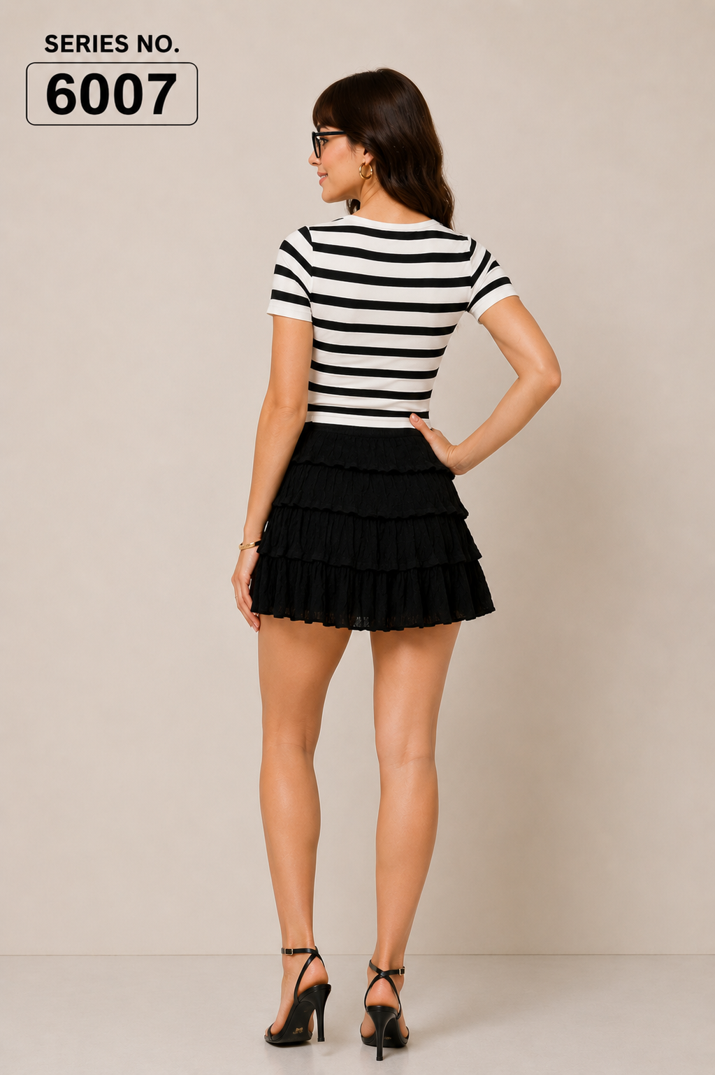 YJ FASHION Striped Henley Tiered Mini Dress