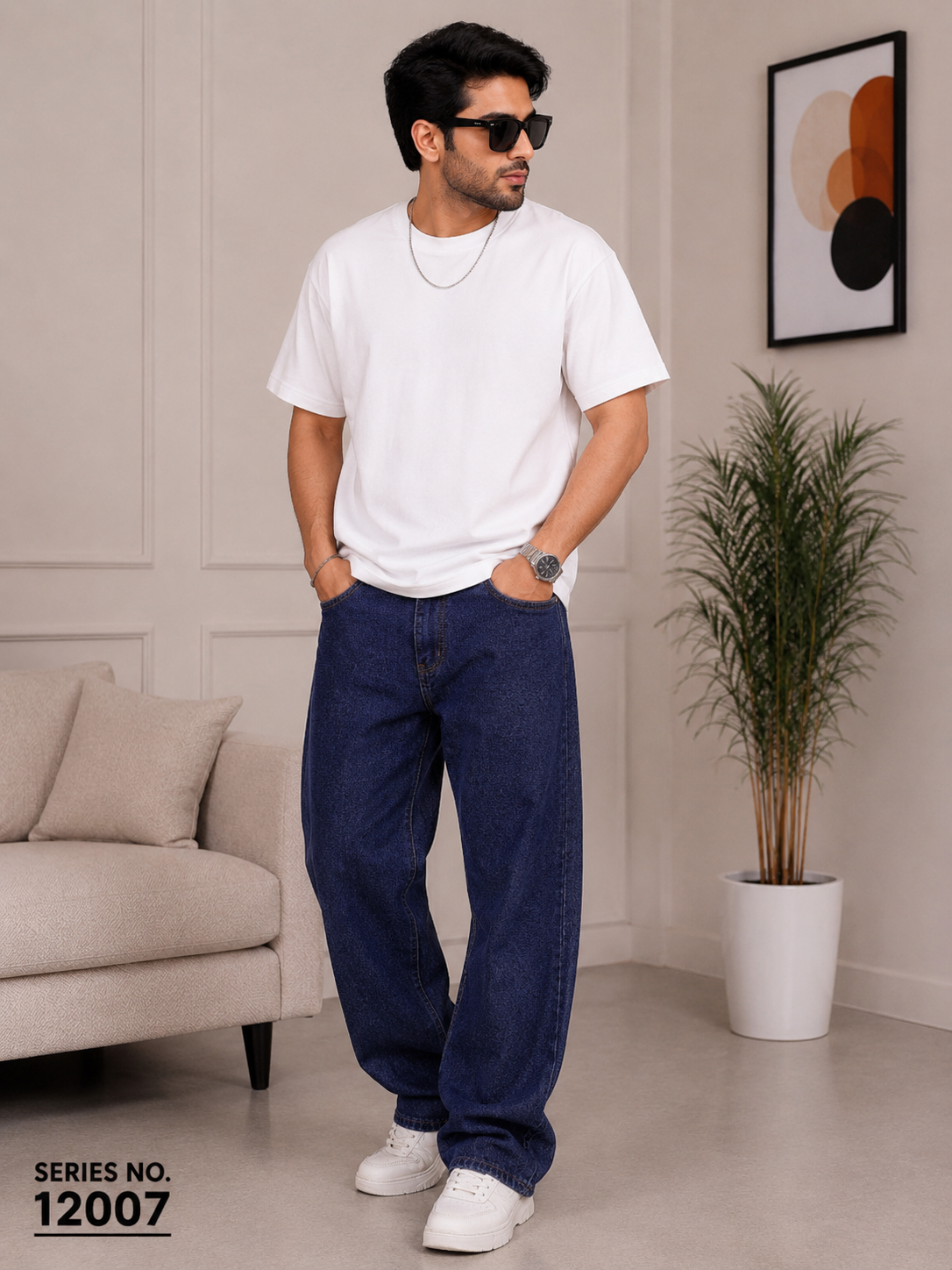 YJ FASHION Men's Loose Fit Mid Rise Dark Blue Jeans
