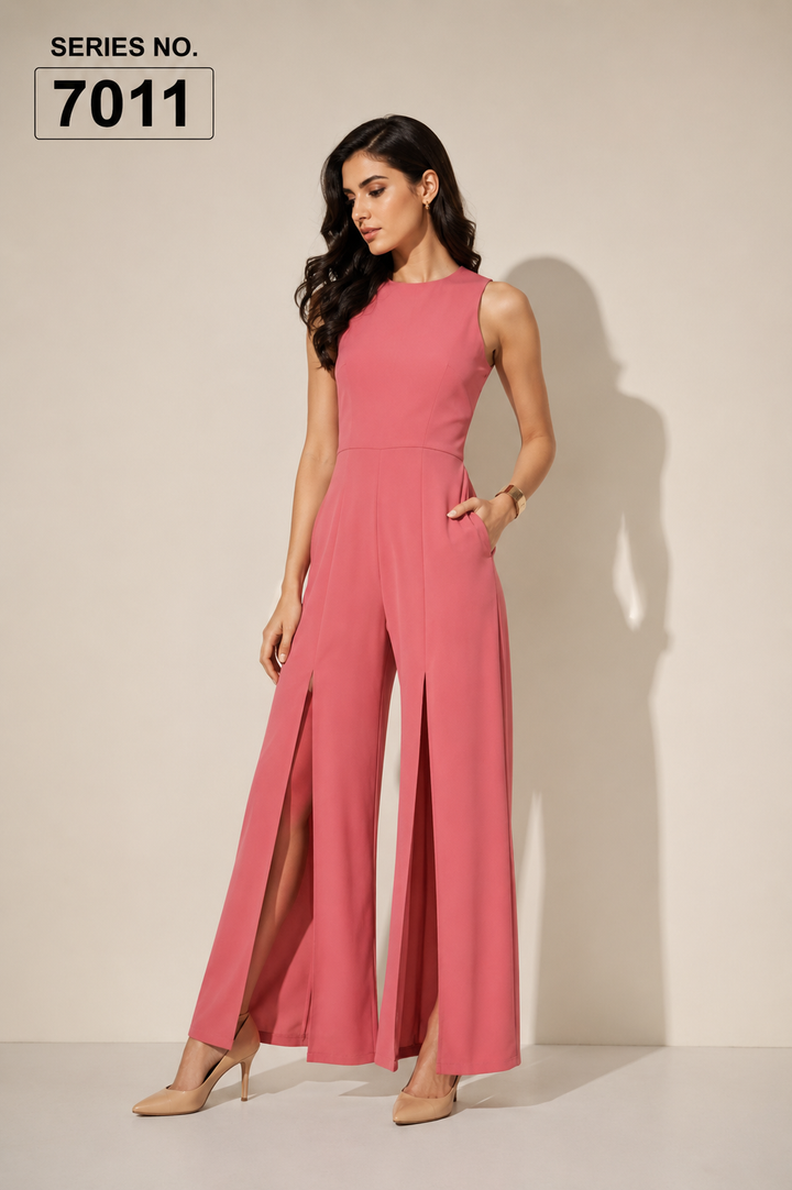 YJ FASHION Pink Sleeveless Slit Leg Jumpsuit
