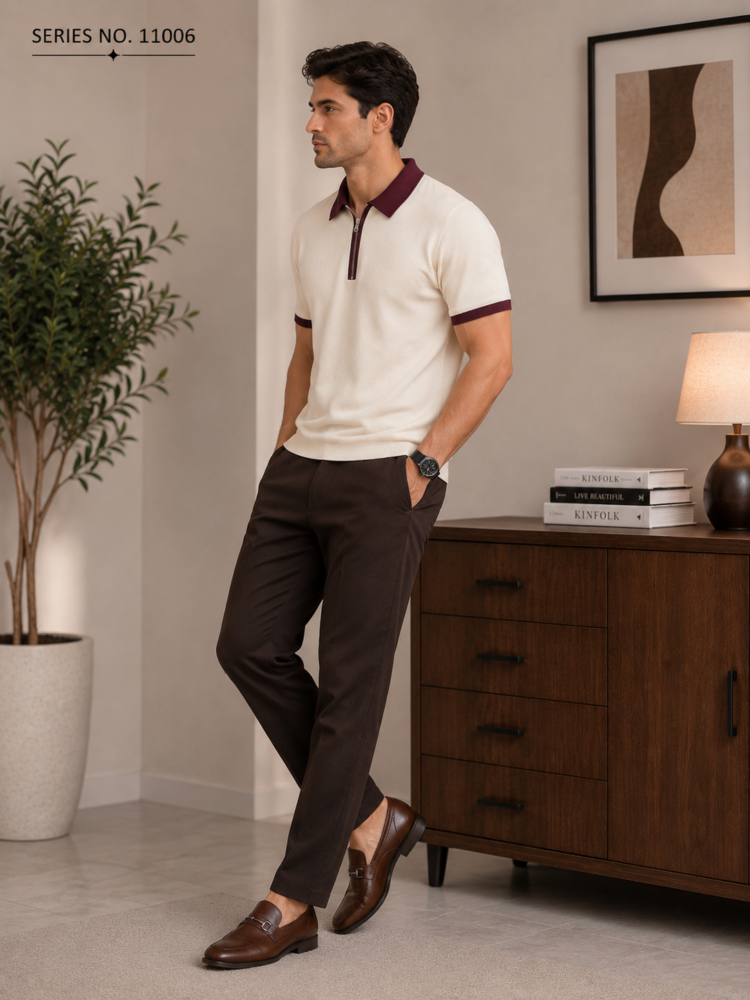 YJ FASHION Men's Contrast Collar Zip Placket Polo T-Shirt