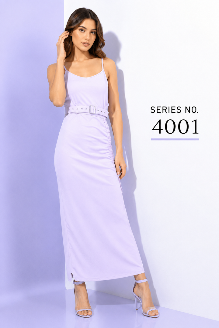 YJ FASHION Lavender Spaghetti Strap Belted Bodycon Maxi Dress - Series 4001