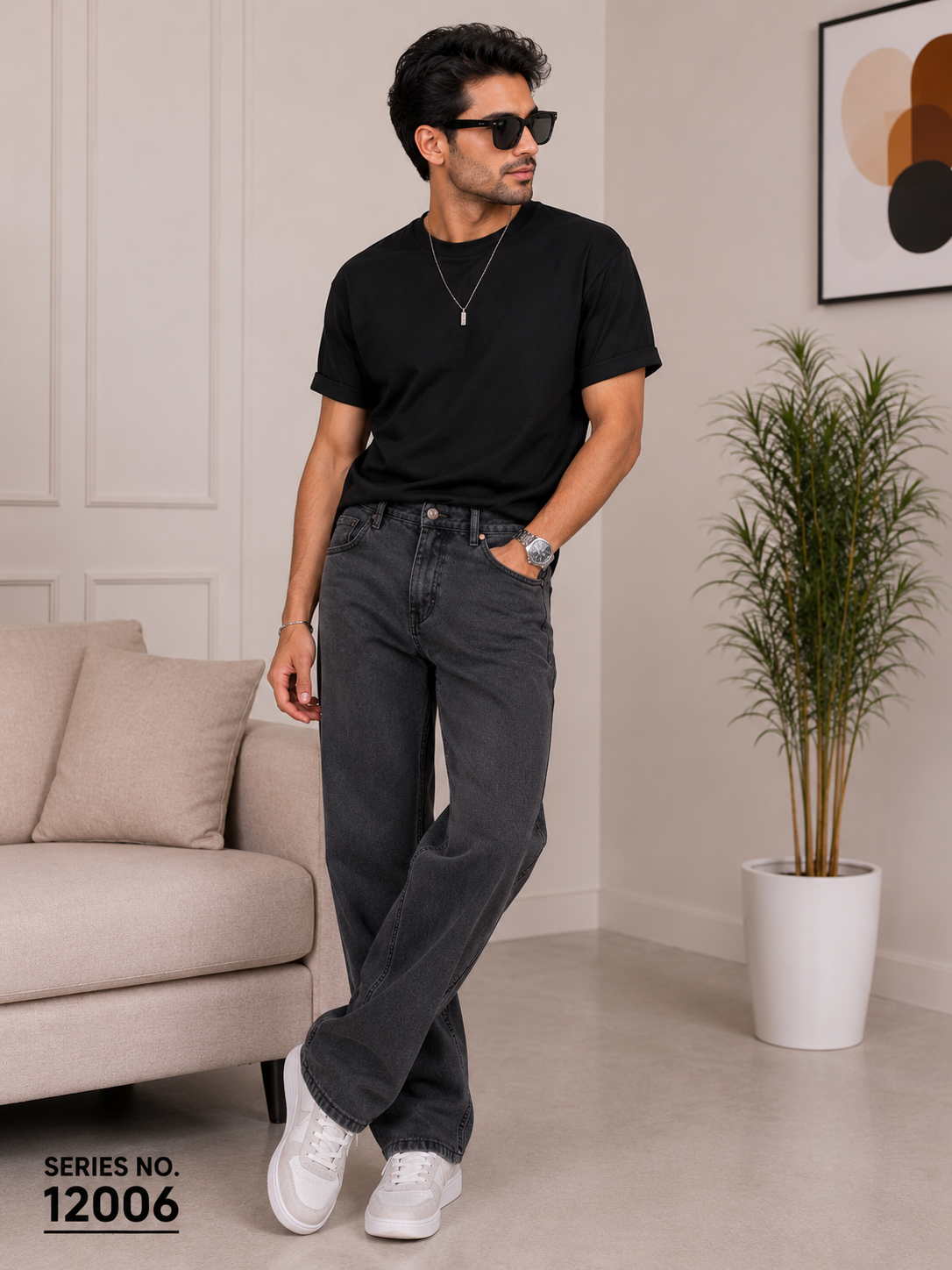 YJ FASHION Men's Straight Fit Mid Rise Charcoal Grey Jeans