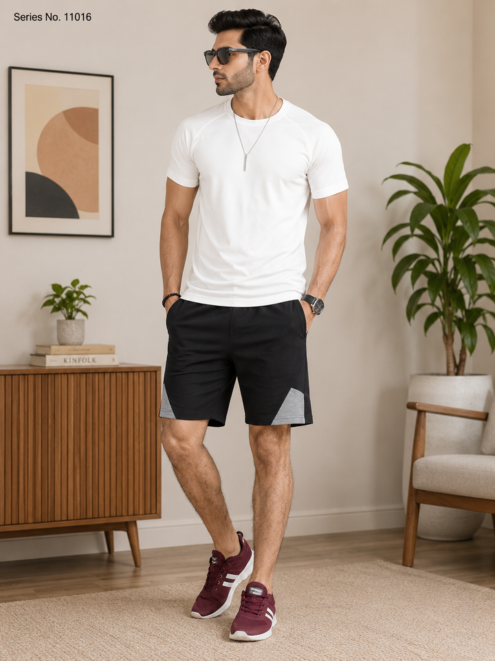 YJ FASHION Men's Colourblock Casual Shorts With Ribbed Waistband