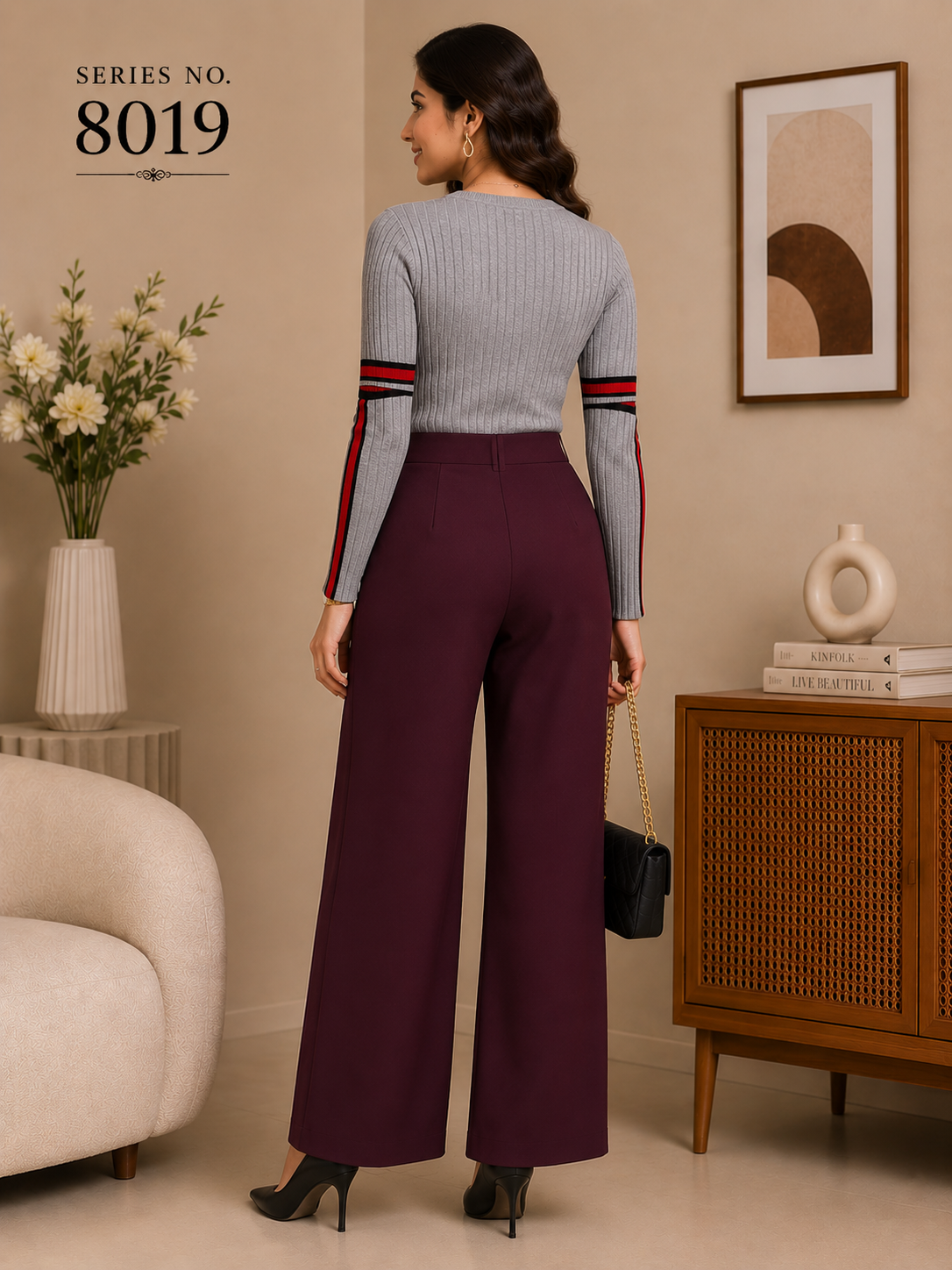 YJ FASHION Maroon High Waist Formal Palazzo Pants