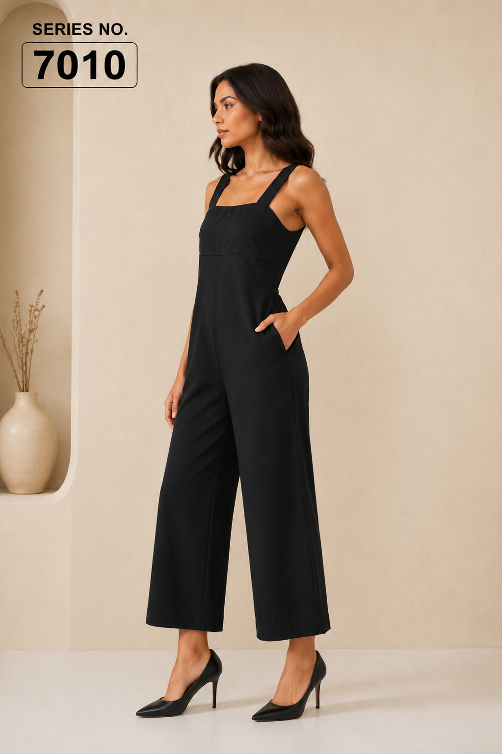 YJ FASHION Black Square Neck Culotte Jumpsuit