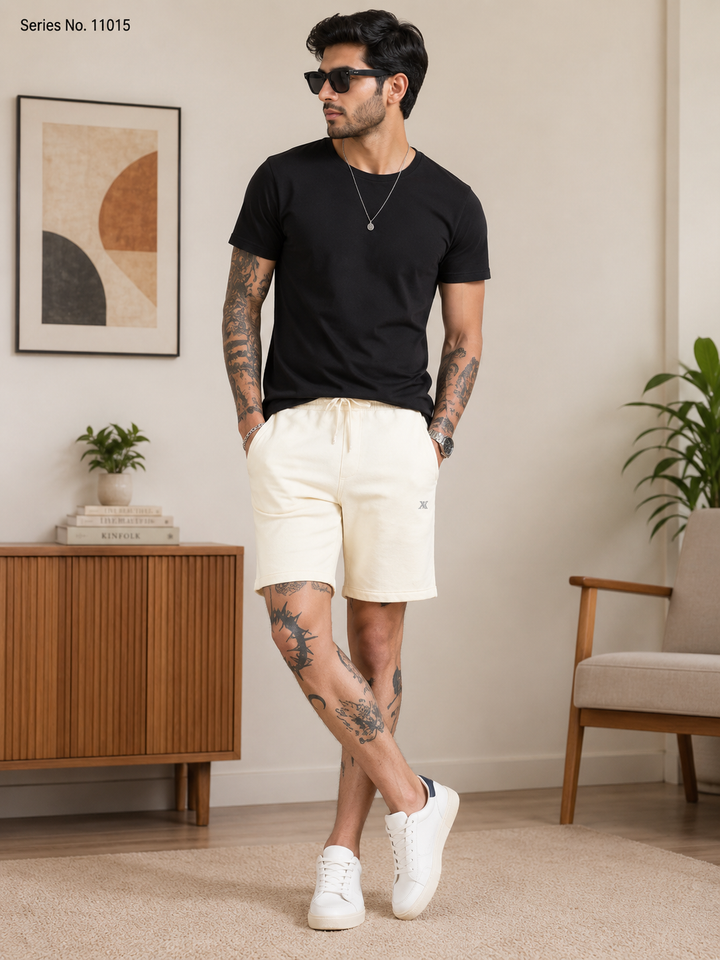 YJ FASHION Men's Solid Cotton Fleece Regular Fit Shorts