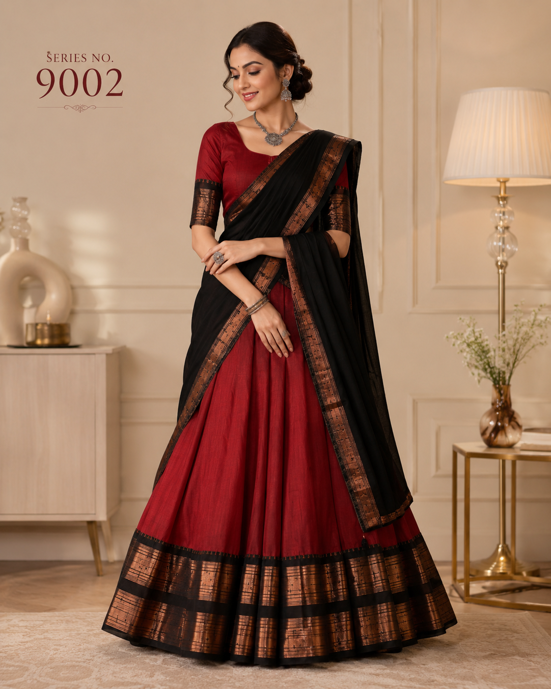 YJ FASHION Maroon Black Silk Lehenga Choli With Zari Border Dupatta