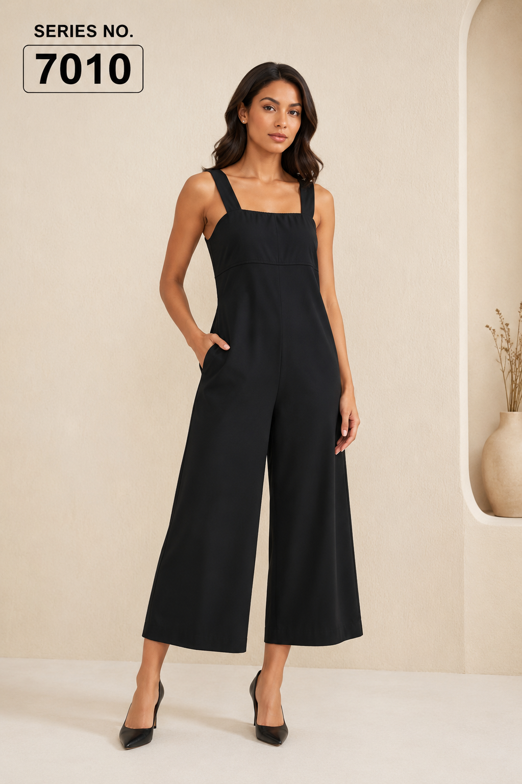 YJ FASHION Black Square Neck Culotte Jumpsuit
