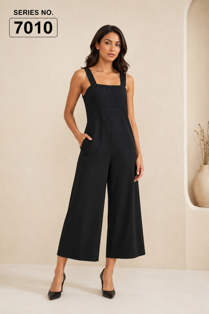 YJ FASHION Black Square Neck Culotte Jumpsuit