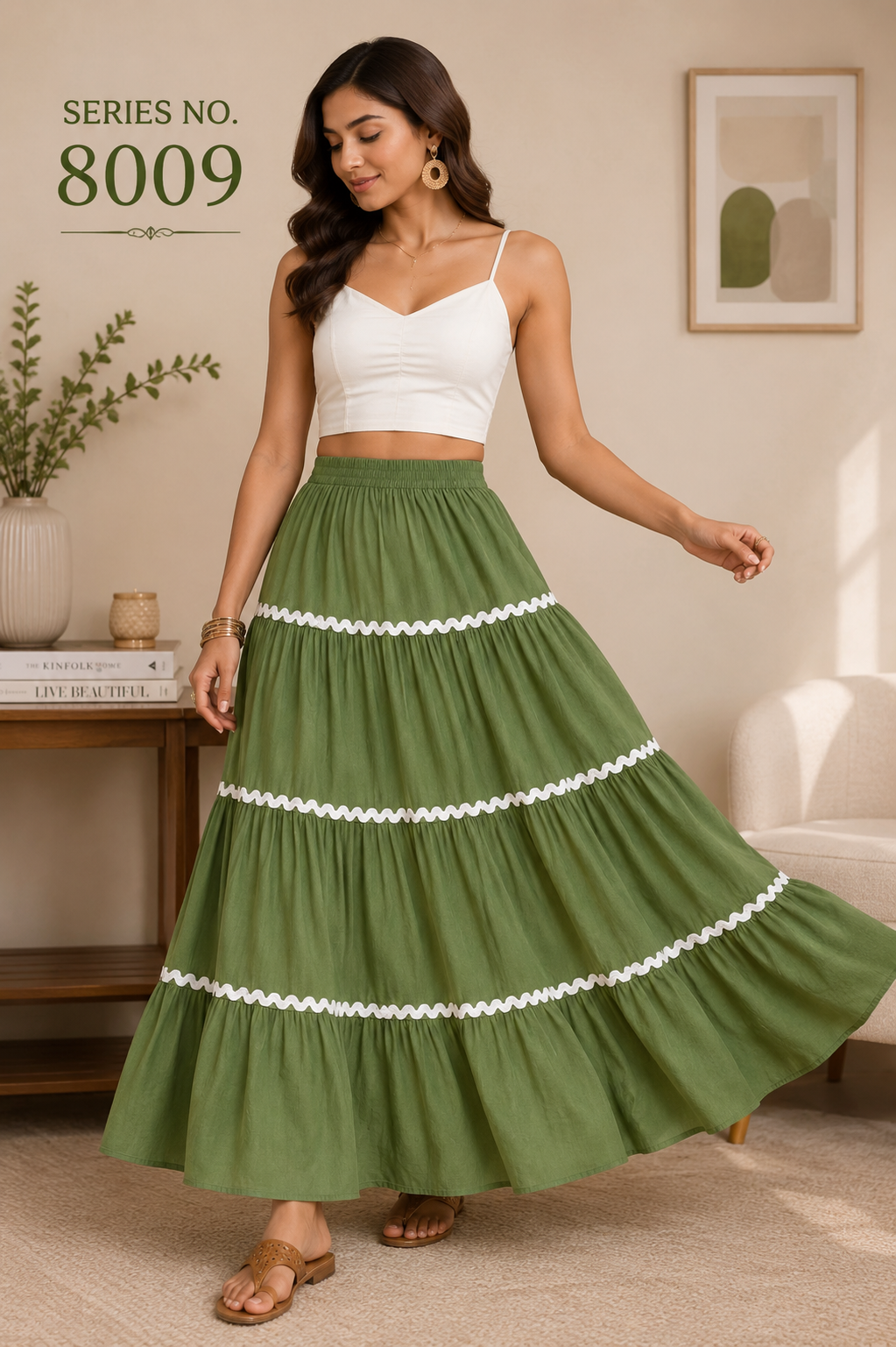 YJ FASHION Plum Tiered Maxi Skirt With White Lace Trim