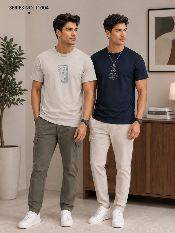 YJ FASHION Men's Pack of 2 Graphic Printed Cotton T-Shirts